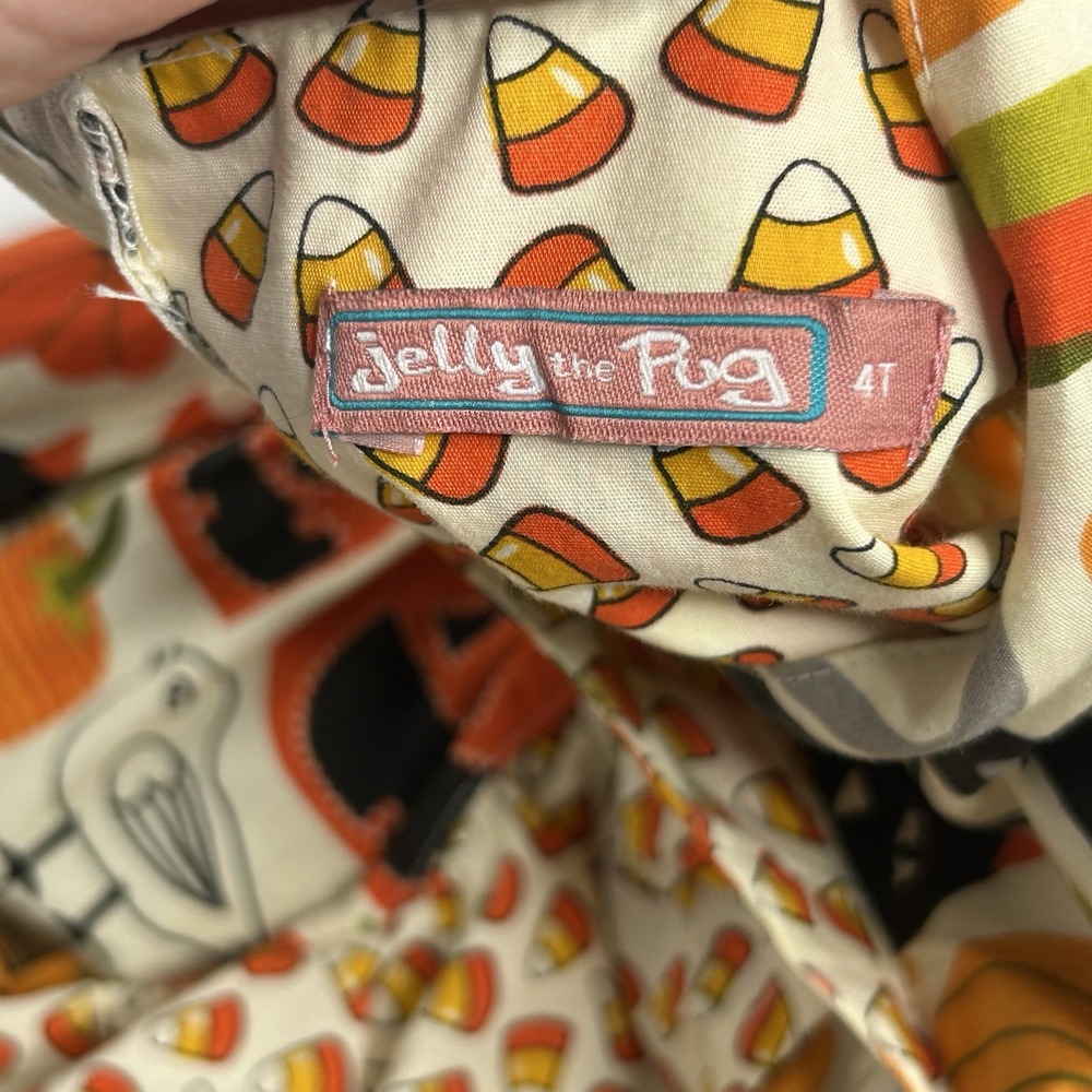 Jelly The Pug Halloween Dress Girls 4T Pumpkins Candy Corn Black Cat Crows READ - Picture 9 of 15